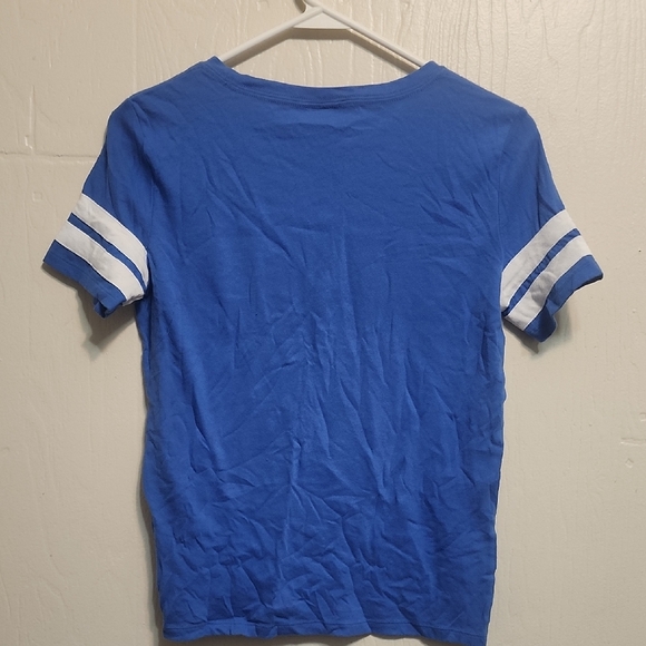 PINK Victoria's Secret Blue and White Short Sleeve Tee with Athletic Accents - Picture 2 of 2
